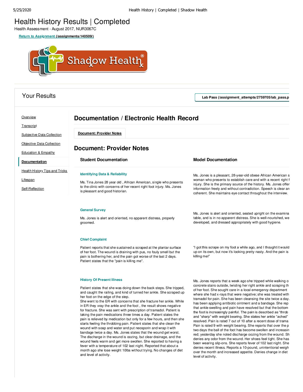 Shadow Health Tina Jones Documentation Electronic Health Record, All Correct Latest Review, (Latest 2021) Correct Study Guide, Download to Score A